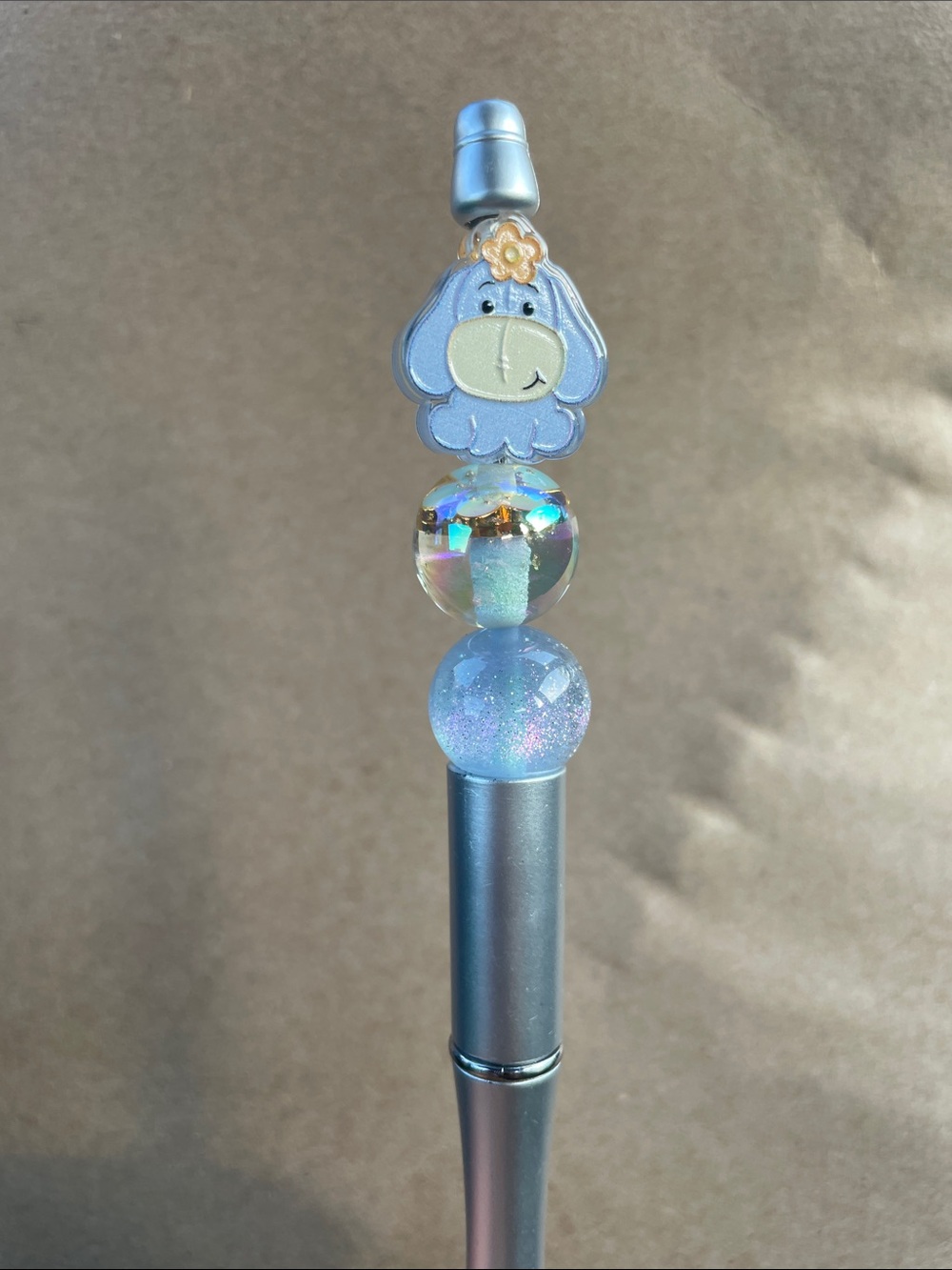 Eyeore Light Blue Beaded Pen - handmade